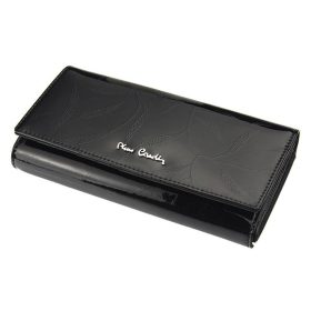   Dámska lakovaná peňaženka Pierre Cardin, čierna, listový vzor 18,5 × 10 cm
