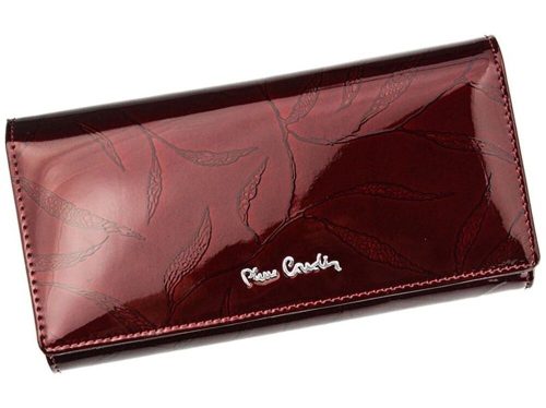  Pierre Cardin dámska lakovaná peňaženka, bordová, listový vzor 18,5 × 10 cm