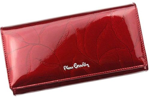  Dámska lakovaná peňaženka Pierre Cardin, červená, listový vzor 18,5 × 10 cm