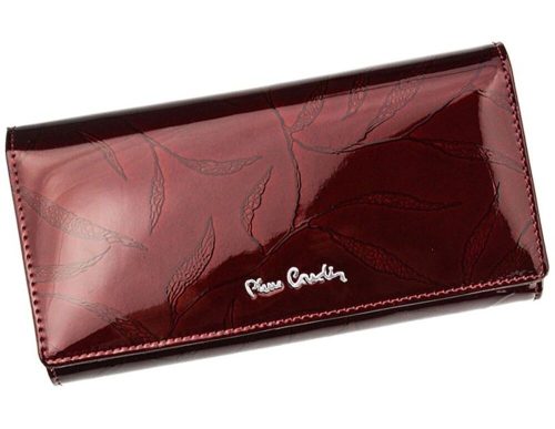  Pierre Cardin dámska lakovaná peňaženka, bordová, listový vzor, 19 × 10 cm