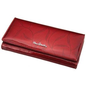    Pierre Cardin dámska lakovaná peňaženka, bordová, listový vzor, 19 × 10 cm