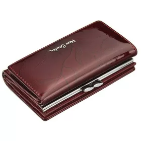    Pierre Cardin dámska lakovaná peňaženka, červená, listový vzor, 14,5 × 8,5 cm