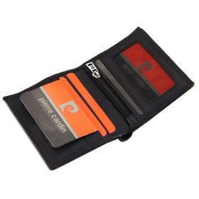    Pierre Cardin pánska kožená peňaženka, držiak na karty, čierna, tlačený vzor, RFID 8 × 10 cm