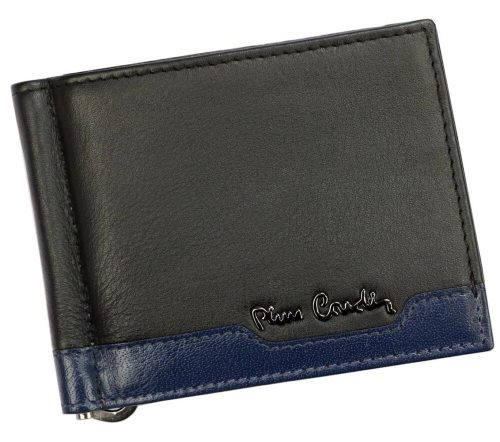  Pierre Cardin čierno-modrá pánska kožená spona na peniaze dolárová peňaženka 11 × 9 cm