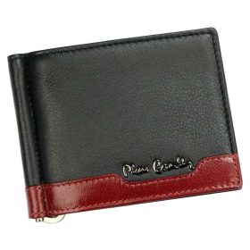    Pierre Cardin čierno-červená pánska kožená spona na peniaze dolárová peňaženka 11 × 9 cm