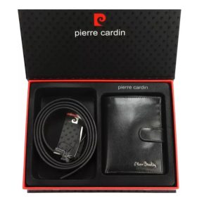  Čierna pánska kožená peňaženka a opasok Pierre Cardin