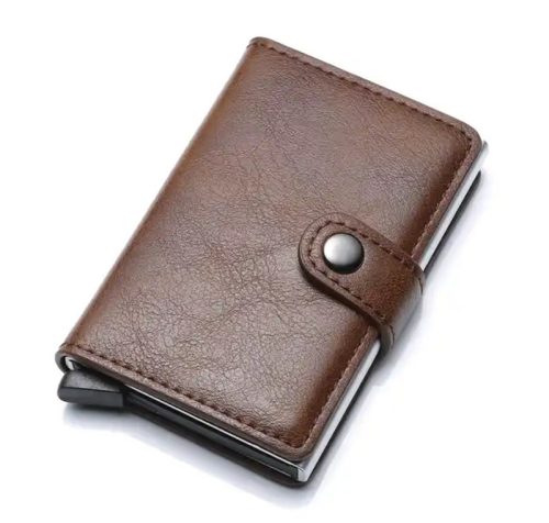 Tmavohnedá vyskakovacia mini peňaženka, držiak na karty 9,5×6,5 cm