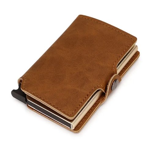  Vintage hnedá vyskakovacia mini peňaženka, držiak na karty 10×7 cm