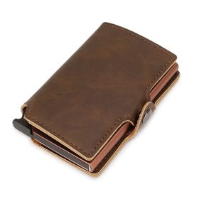    Vintage tmavohnedá vyskakovacia mini peňaženka, držiak na karty 10×7 cm