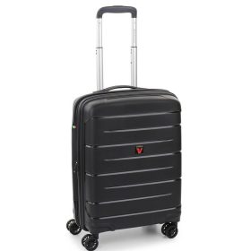    Roncato Flight DLX 4-kolesový, rozšíriteľný čierny kabínový kufor s pevnou strechou 55 cm