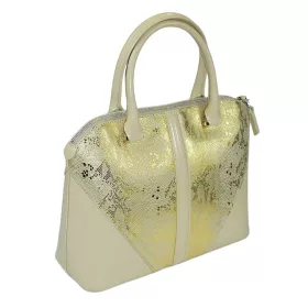    Dámska kožená kabelka Rialto béžovo-zlatá, taška cez rameno 31 × 22 cm