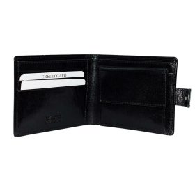    Malá čierna pánska kožená peňaženka Rialto s komplexným remienkom