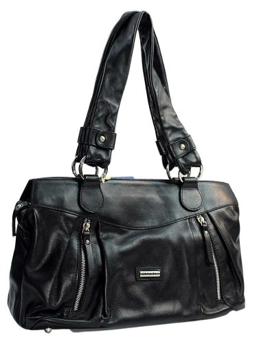  Saténová čierna dámska kožená kabelka cez rameno Rialto 37 x 22 cm