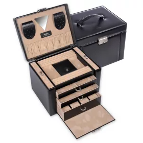    Sacher: koža Maxima, šperkovnica s 5 zásuvkami, s držiakom na hodinky vo farbe moka