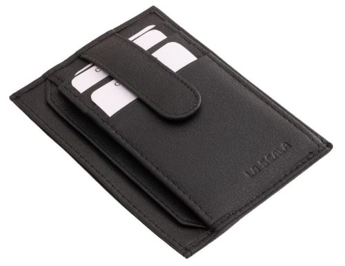 LA SCALA: čierny kožený držiak na karty 10,5 x 7,5 cm