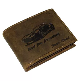    Hnedá kožená peňaženka GreenDeed s potlačou športového auta, RFID 12,3 × 9 cm