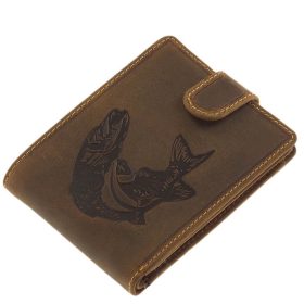    Rybárska kožená peňaženka GreenDeed so vzorom šťuky 12,3 x 9 cm