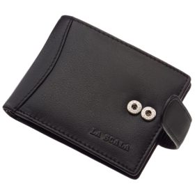 LA SCALA: čierny kožený držiak na karty 10,5 x 7,5 cm