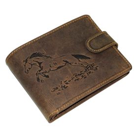    Kožená peňaženka GreenDeed so širokým remienkom so vzorom skákajúceho koňa