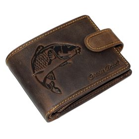    Kožená peňaženka s rybárskym klipom GreenDeed s potlačou kapra