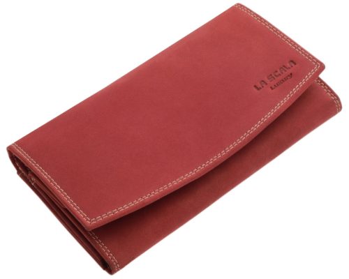  Červená veľká dámska kožená peňaženka La Scala