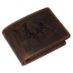    Lovecká kožená peňaženka GreenDeed so vzorom diviaka 10,5 × 8 cm