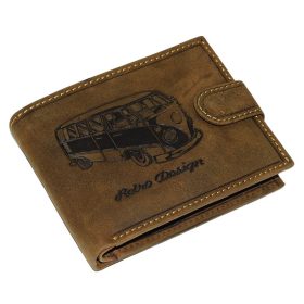    Hnedá kožená peňaženka GreenDeed s retro potlačou autobusu, RFID 12 × 9,3 cm