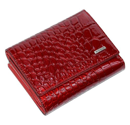  Nicole: Červená lakovaná dámska peňaženka so vzorom hadej kože 12,5 x 9 cm