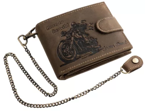  Hnedá motorkárska kožená peňaženka GreenDeed Chopper, chránená RFID
