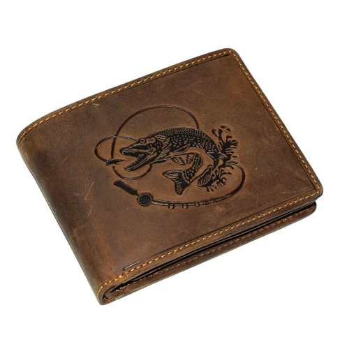  Rybárska kožená peňaženka GreenDeed so vzorom šťuky 12 x 9,5 cm