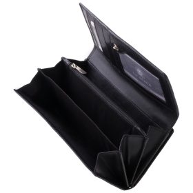    Čierna kožená peňaženka La Scala, aktovka 19 × 11,3 cm