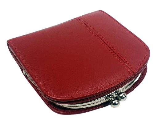  La Scala: kovový rám, zakrivená červená dámska kožená peňaženka 10,5 x 9,5 cm