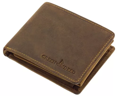  Pánska hnedá kožená peňaženka GreenDeed v darčekovej krabičke 10,5 × 8 cm