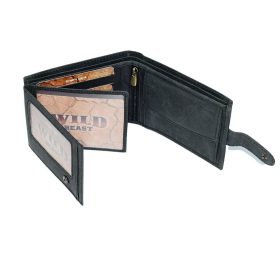    Divoká šelma pánska športová klipsová čierna kožená peňaženka 12x9,5 cm