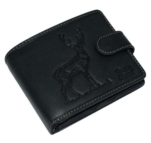  Poľovnícka kožená peňaženka GreenDeed čiernej farby s potlačou jeleňa