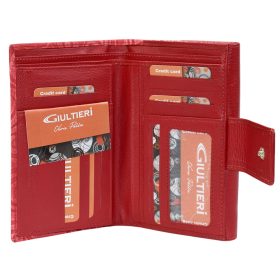    Giultieri: červený tlačený vzor, veľká dámska kožená peňaženka 16 x 10 cm