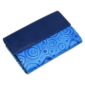   Giultieri: modrý tlačený vzor, veľká dámska kožená peňaženka 16 x 10 cm