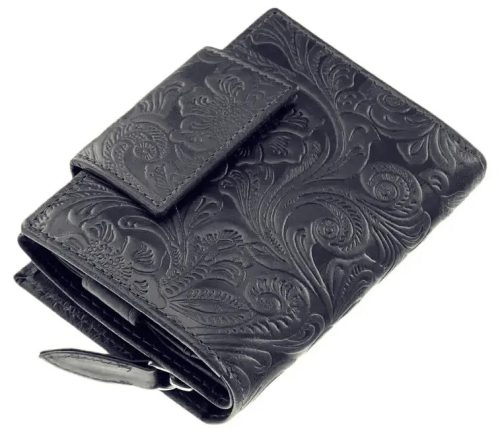  Sylvia Belmonte: modrá dámska kožená peňaženka s lisovanou sponou 12,4 x 9,5 cm