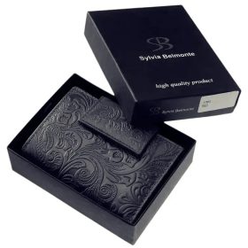    Sylvia Belmonte: modrá dámska kožená peňaženka s lisovanou sponou 12,4 x 9,5 cm