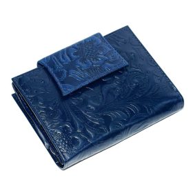    Sylvia Belmonte: modrá dámska kožená peňaženka s lisovanou sponou 12,4 x 9,5 cm