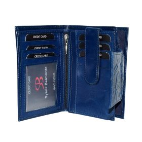    Sylvia Belmonte: modrá dámska kožená peňaženka s lisovanou sponou 12,4 x 9,5 cm