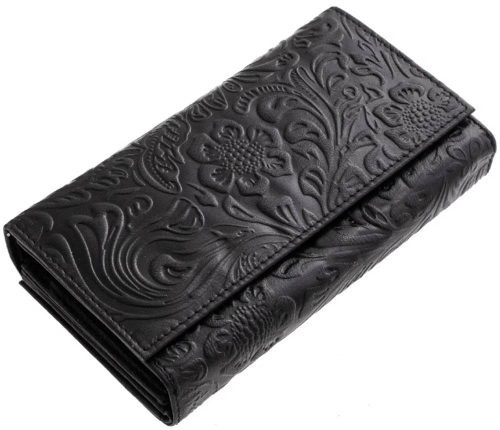  Sylvia Belmonte kvetinový vzor, modrá dámska kožená peňaženka 17,7 x 10 cm