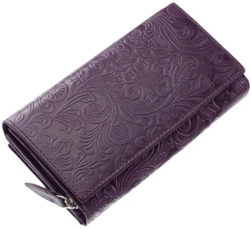  Sylvia Belmonte kvetinový vzor, modrá dámska kožená peňaženka 17,7 x 10 cm