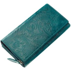    Sylvia Belmonte kvetinový vzor, modrá dámska kožená peňaženka 17,7 x 10 cm