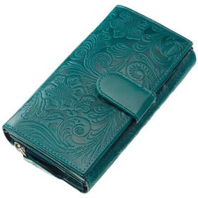    Sylvia Belmonte kvetinový vzor, modrá dámska kožená peňaženka 17,7 x 10 cm