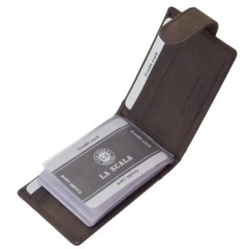 LA SCALA: čierny kožený držiak na karty 10,5 x 7,5 cm