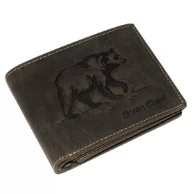    Hnedá kožená peňaženka GreenDeed s potlačou medveďa 12 × 9,5 cm