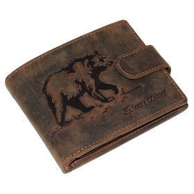    Lovecká kožená peňaženka GreenDeed s potlačou medveďa 12 × 9,5 cm