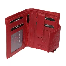    S. Belmonte tlačený vzor, červená dámska kožená peňaženka 12 x 9 cm