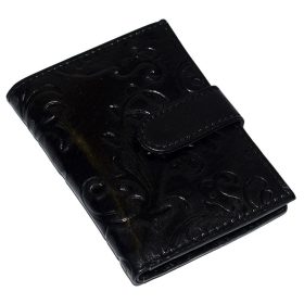    Tlačený vzor S. Belmonte, čierny dámsky kožený držiak na karty 10,2 × 8 cm